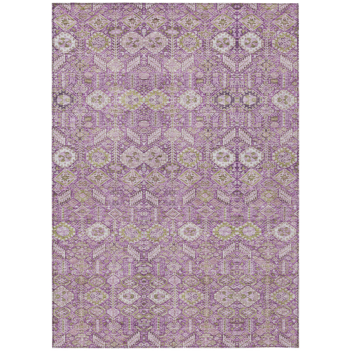 3' X 5' Lavender And Ivory Floral Washable Non Skid Indoor Outdoor Area Rug