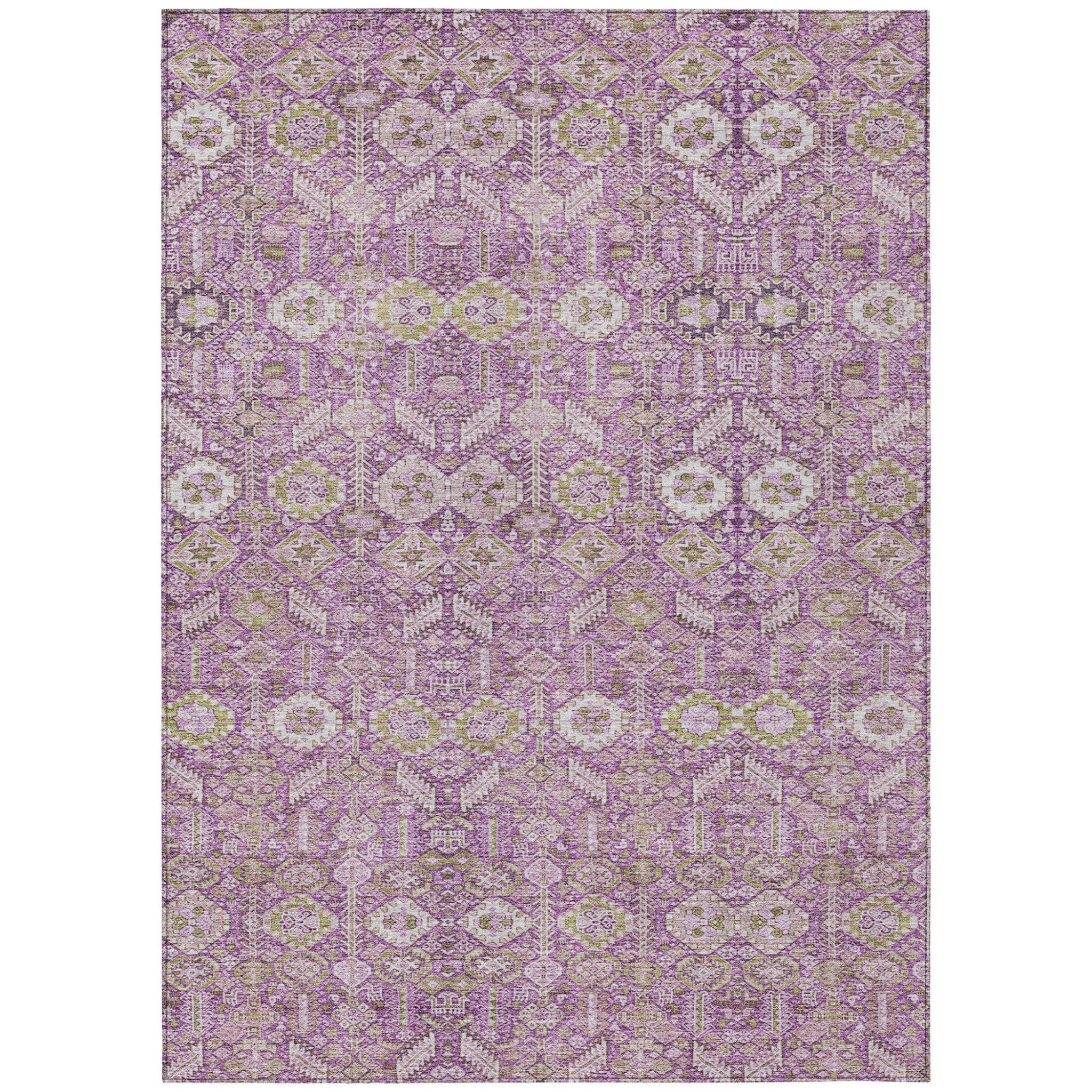 3' X 5' Lavender And Ivory Floral Washable Non Skid Indoor Outdoor Area Rug