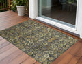 2' X 3' Blue And Orange Floral Washable Non Skid Indoor Outdoor Area Rug