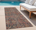 8' Runner Red And Dark Blue Floral Washable Non Skid Indoor Outdoor Runner Rug