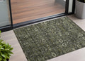 3' X 5' Moss Green And Gray Floral Washable Non Skid Indoor Outdoor Area Rug