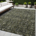 5' X 8' Moss Green And Gray Floral Washable Non Skid Indoor Outdoor Area Rug