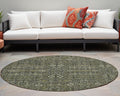 8' Round Moss Green And Gray Round Floral Washable Non Skid Indoor Outdoor Area Rug