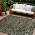 10' X 14' Moss Green And Gray Floral Washable Non Skid Indoor Outdoor Area Rug