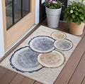 2' X 3' Beige Blue And Gold Faux Bois Washable Non Skid Indoor Outdoor Area Rug