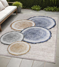 5' X 8' Beige Blue And Gold Faux Bois Washable Non Skid Indoor Outdoor Area Rug