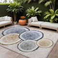 9' X 12' Beige Blue And Gold Faux Bois Washable Non Skid Indoor Outdoor Area Rug