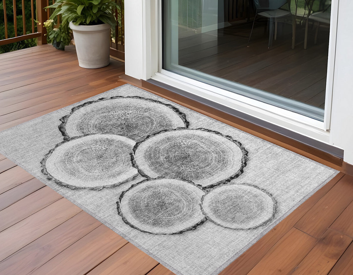3' X 5' Gray And Black Faux Bois Washable Non Skid Indoor Outdoor Area Rug