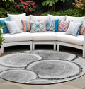 8' Round Gray And Black Round Faux Bois Washable Non Skid Indoor Outdoor Area Rug