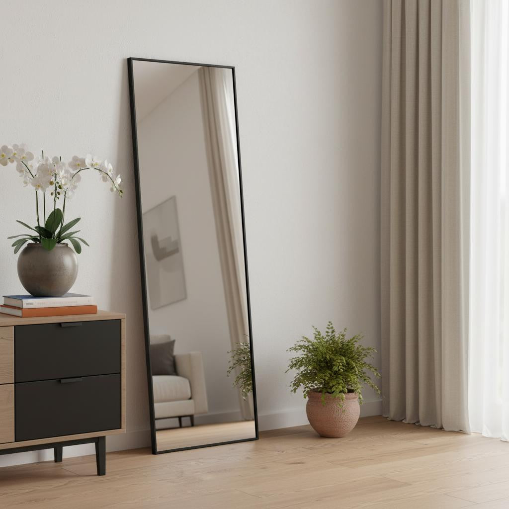 71 Inch Black Metal Leaning Framed Full Length Mirror