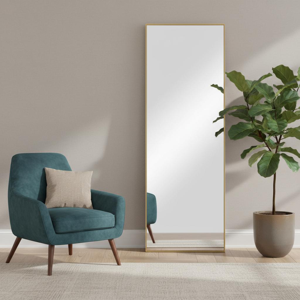 71 Inch Gold Metal Leaning Framed Full Length Mirror