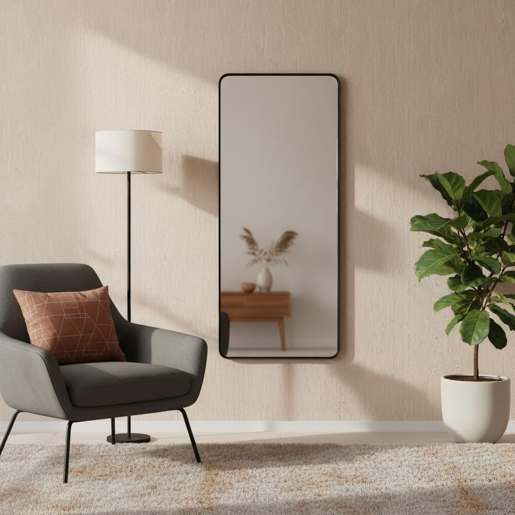 71 Inch Black Metal Framed Full Length Mirror