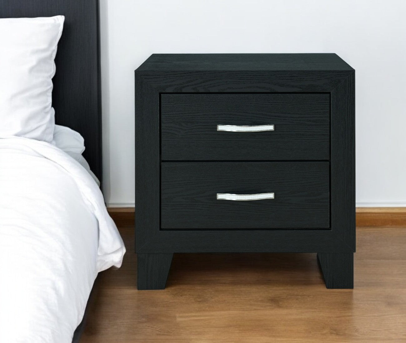 22'' Black Solid and Manufactured Wood Two Drawer Nightstand