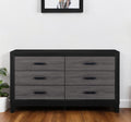 58'' Black And Gray Wood Six Drawer Double Dresser