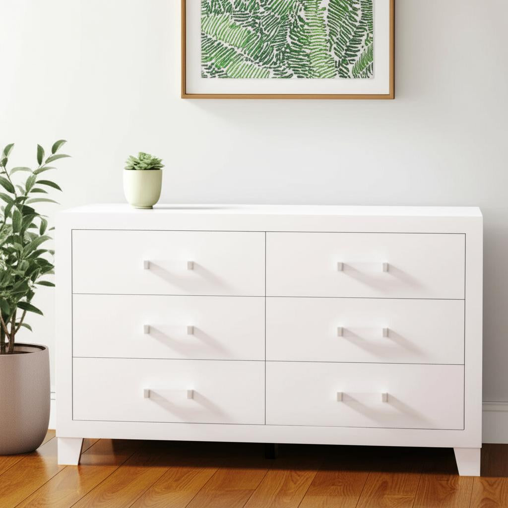 58 White Wood Six Drawer Double Dresser