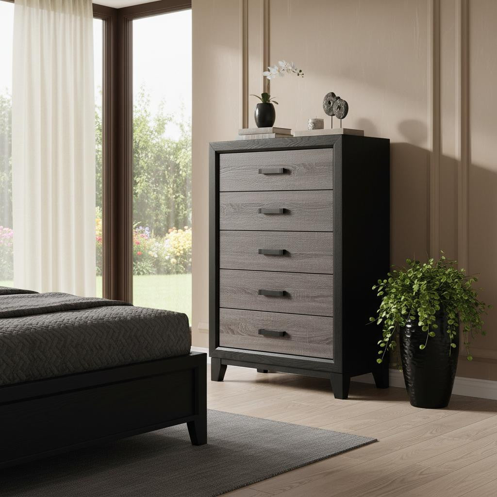 32 Black And Gray Wood Five Drawer Dresser