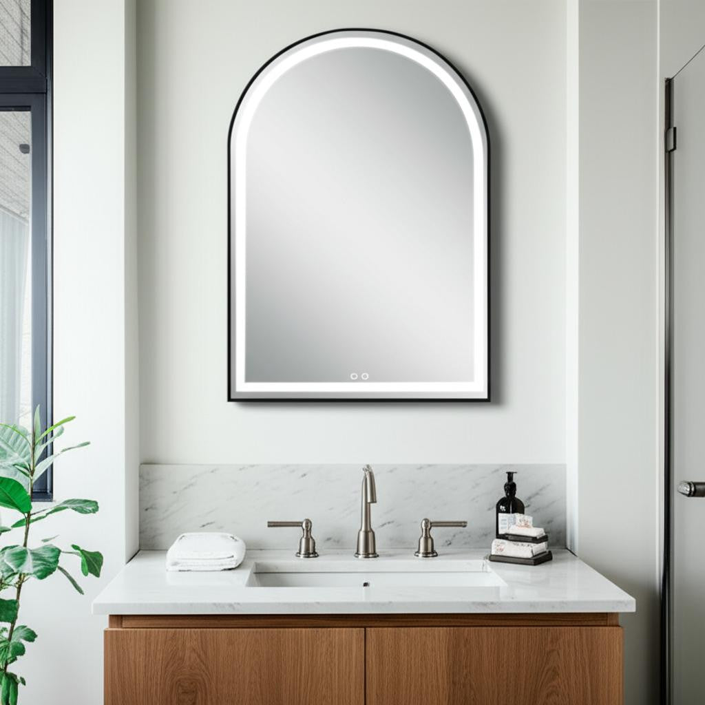 38'' Black Metal Arch Lighted Bathroom Vanity Mirror