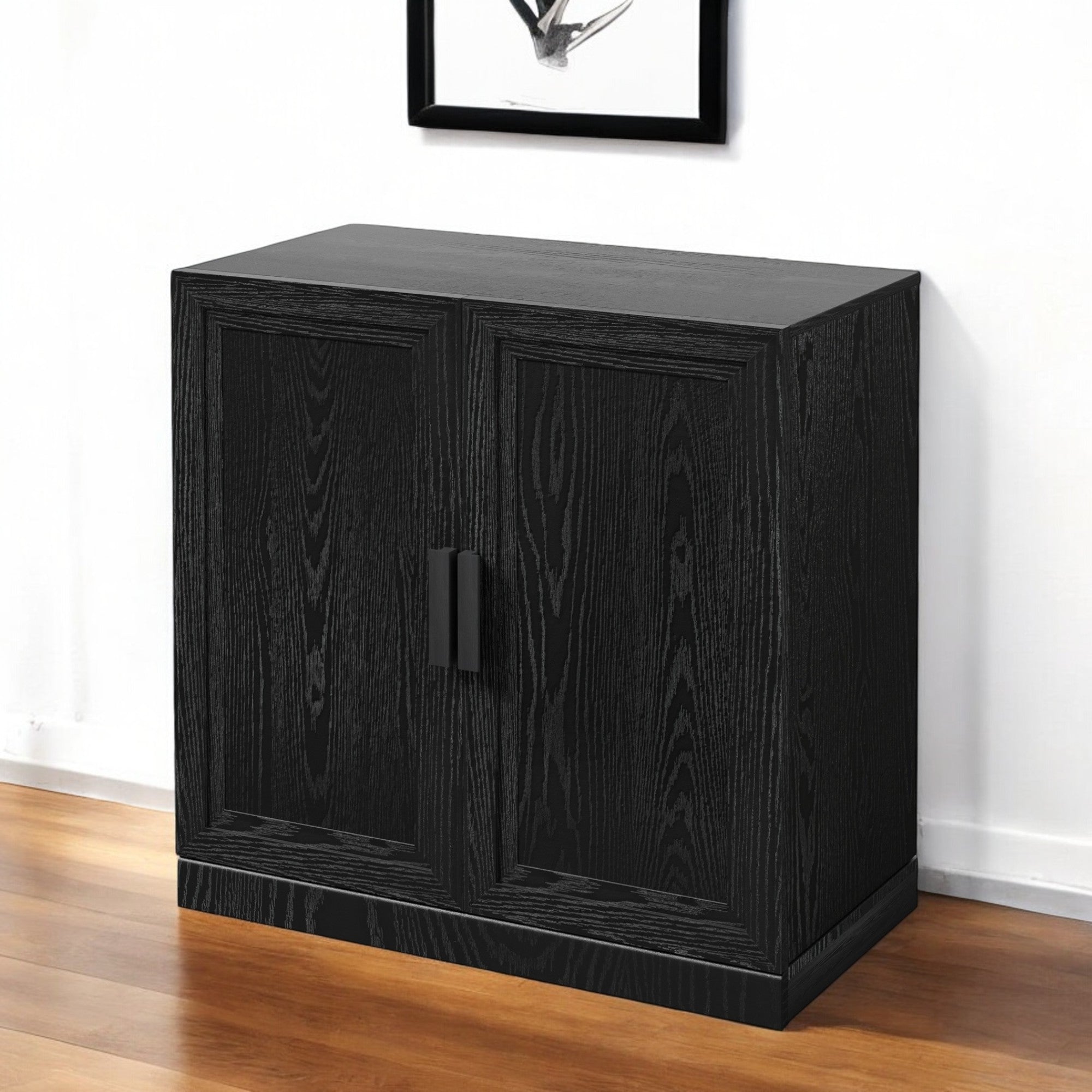 31'' Black Textured Door Accent Cabinet With Three Shelves