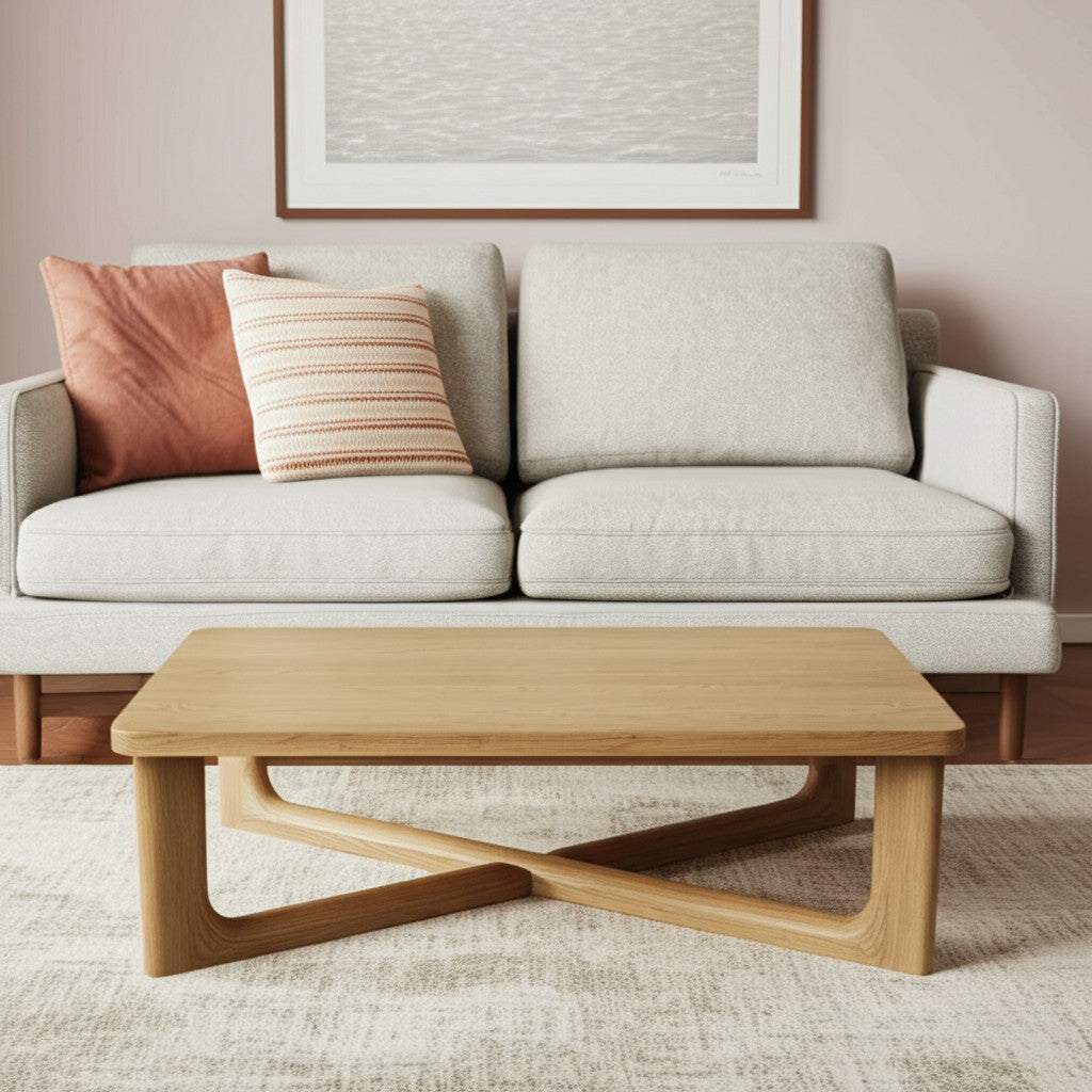 50'' Natural Solid Wood Cross Legs Coffee Table