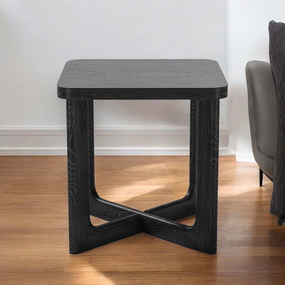 24'' Black Solid Wood Square End Table