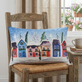 20 Inch X 14 Inch Blue And Red Christmas Village Throw Pillow with Embroidery