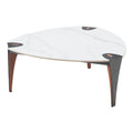 36'' White and Black Sintered Stone Faux Leather And Steel Triangle Coffee Table