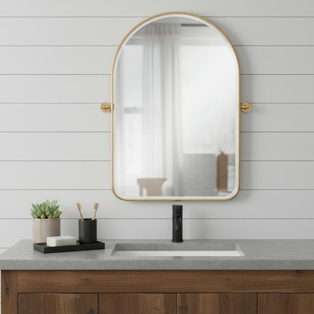 36 Inch Gold Iron Arch Tilting Framed Bathroom Vanity Mirror