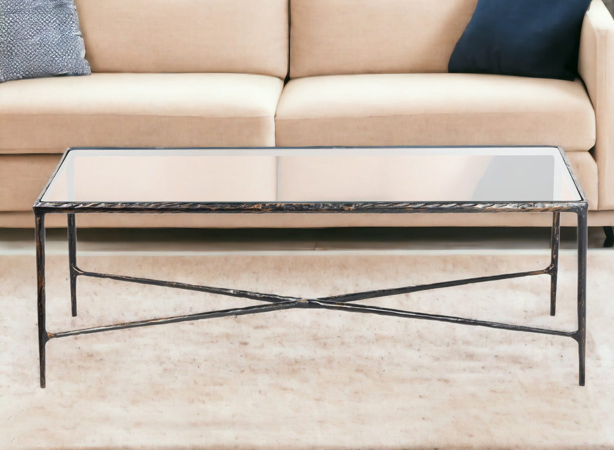28'' Clear And Brown Glass And Aluminum Coffee Table