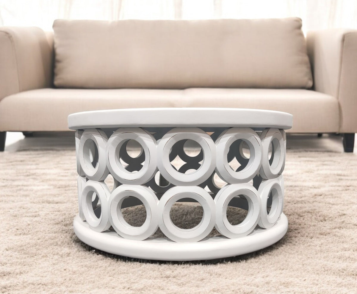 36'' White Solid Wood Round Coffee Table