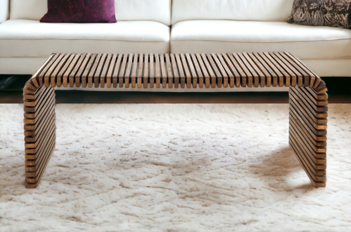 26'' Brown Solid Wood Stripes Coffee Table
