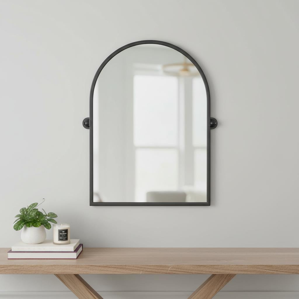 36 Black Metal Arch Tilting Framed Accent Mirror