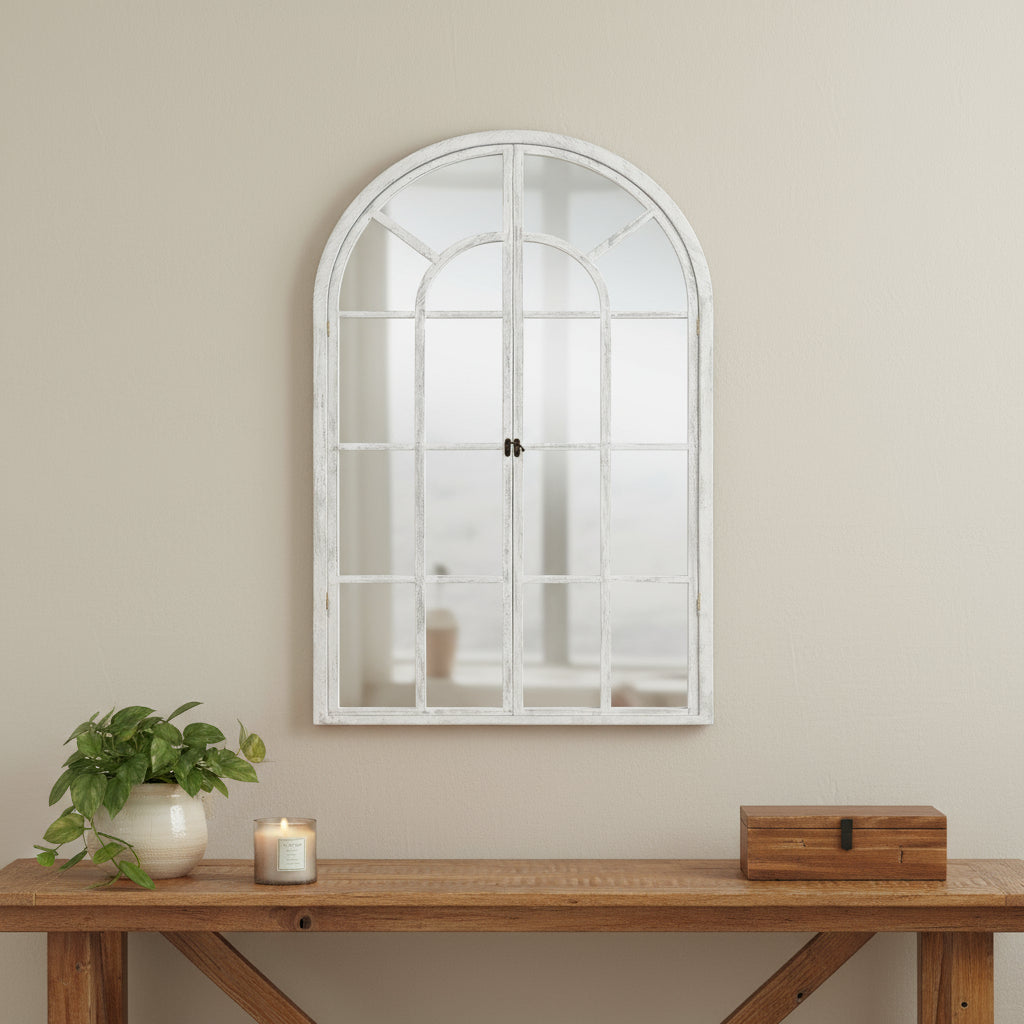 36 Inch White Solid Wood Arch Framed Accent Mirror