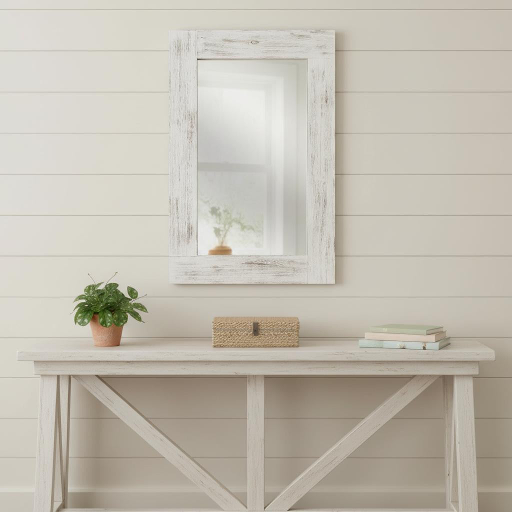 Set of Two White Solid Wood Framed Accent Mirror