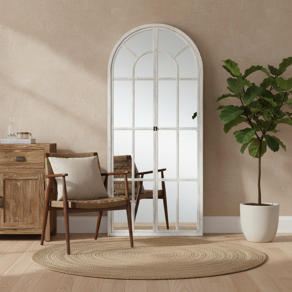 71 Inch White Solid Wood Arch Framed Full Length Mirror