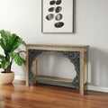 56 Natural and Black Solid Wood Distressed Console Table With Shelf