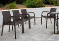 Set of Four 24'' Brown Faux Rattan Heavy Duty Plastic Outdoor Stacking Arm Chairs