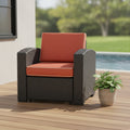 33 Black Heavy Duty Plastic Outdoor Club Chair With Red Cushion