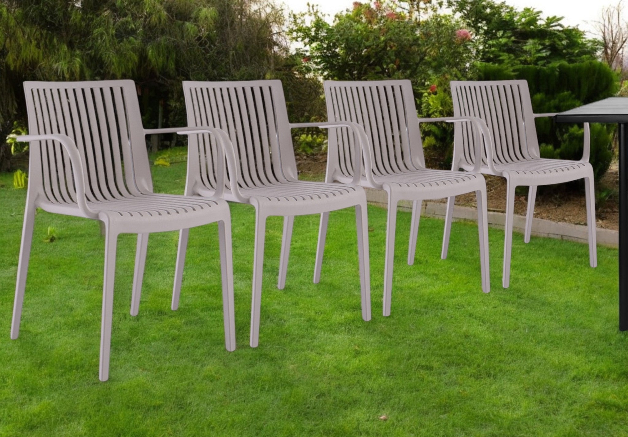 Set of Four 22'' Taupe Heavy Duty Plastic Outdoor Stacking Arm Chairs