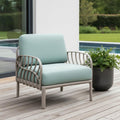 31 Gray Heavy Duty Plastic Outdoor Armchair With Sea Green Cushion