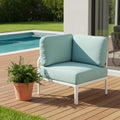 31 White Heavy Duty Plastic Outdoor Modular with Sea Green Cushion