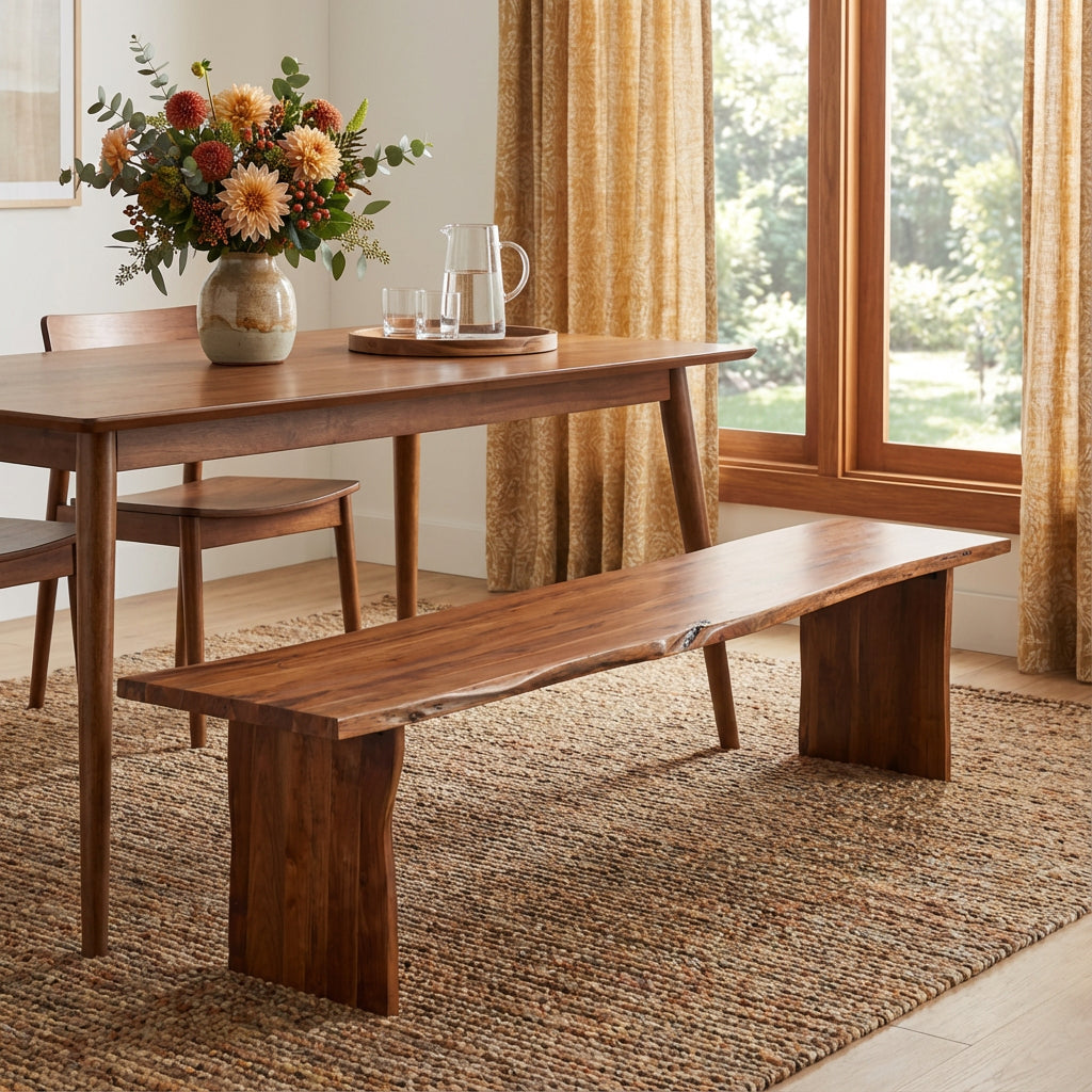 60 Brown Solid Wood Live Edge Dining Bench