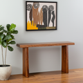 60 Brown Solid Wood Double Pedestal Live Edge Console Table