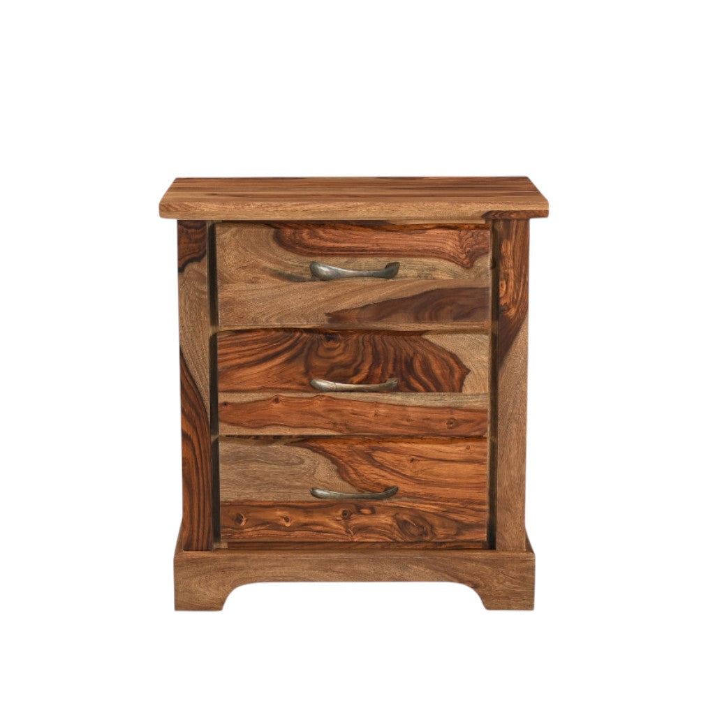 27'' Brown Solid Wood Live Edge Three Drawer Nightstand