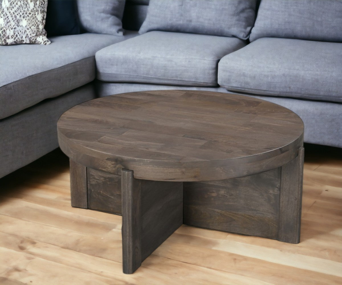 36'' Brown Solid Wood Round Cross Legs Coffee Table