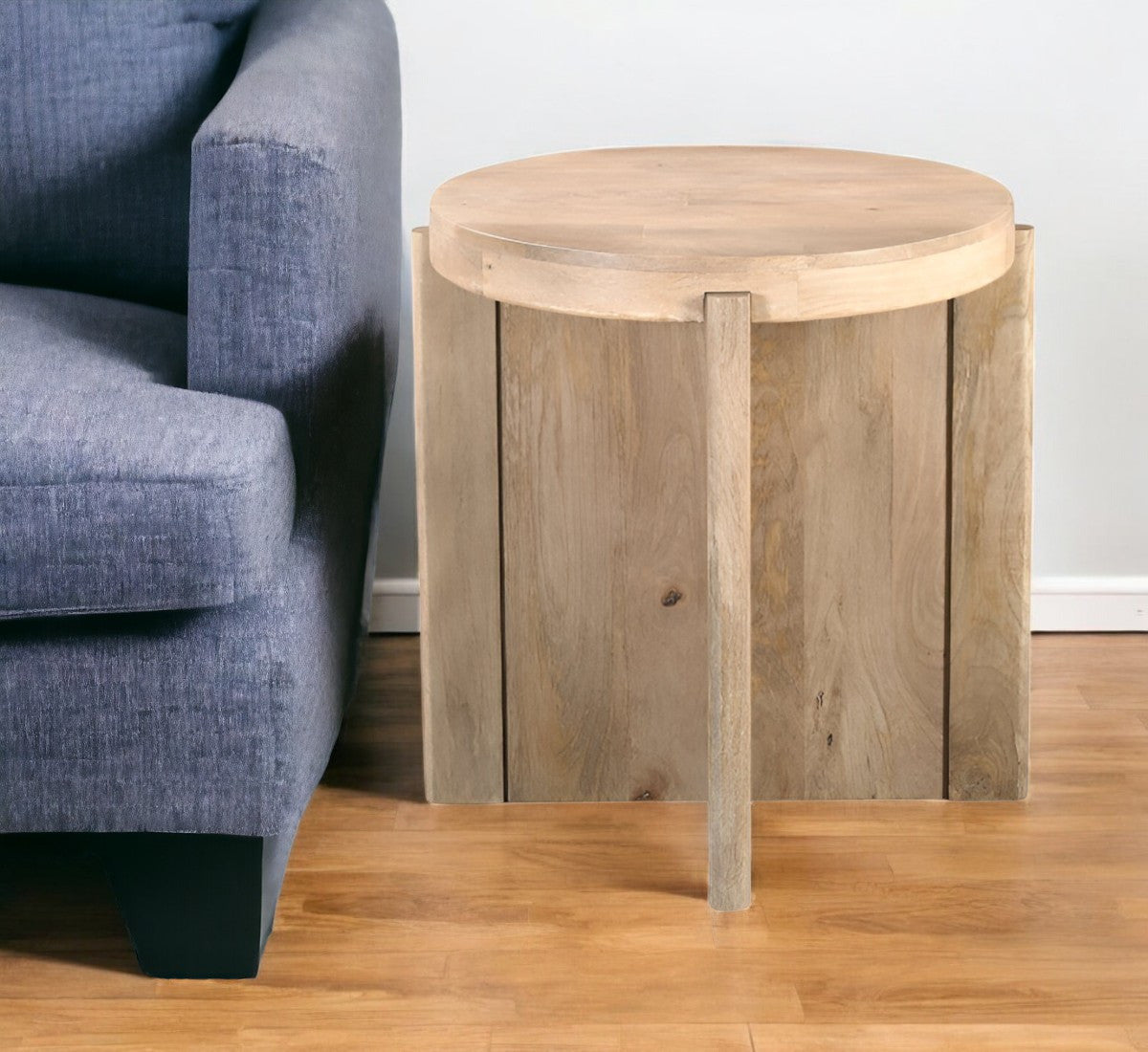 24'' Natural Solid Wood Round Cross Leg End Table