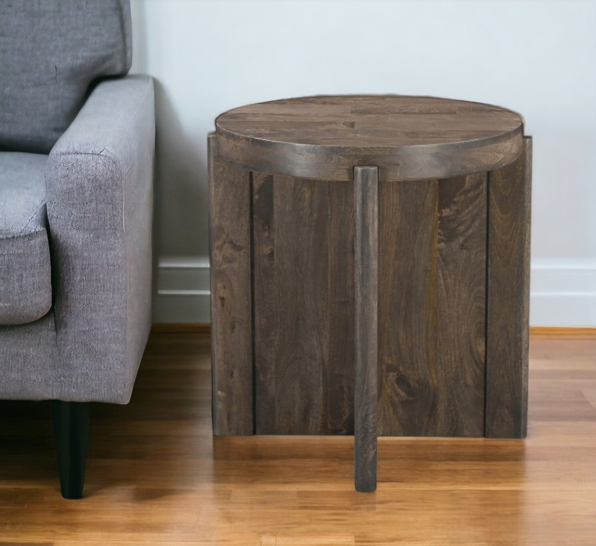 24'' Brown Solid Wood Round Cross Leg End Table