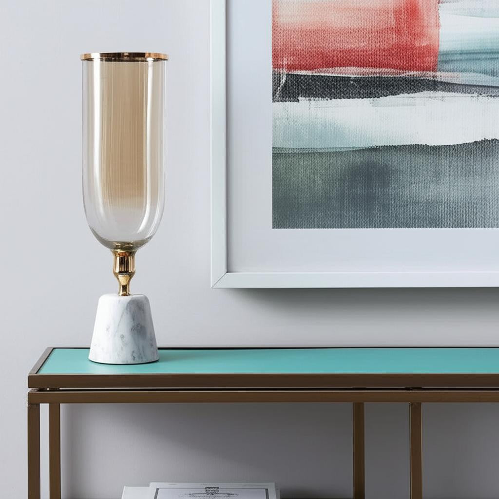 19 Gold And White Glass And Marble Table Vase