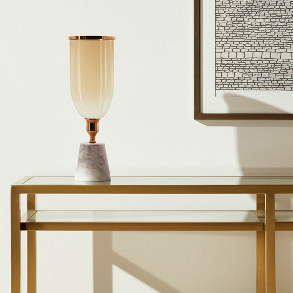 16 Gold And White Glass And Marble Table Vase