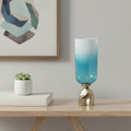 18 Blue White And Gold Ombre Glass And Aluminum Pedestal Table Vase