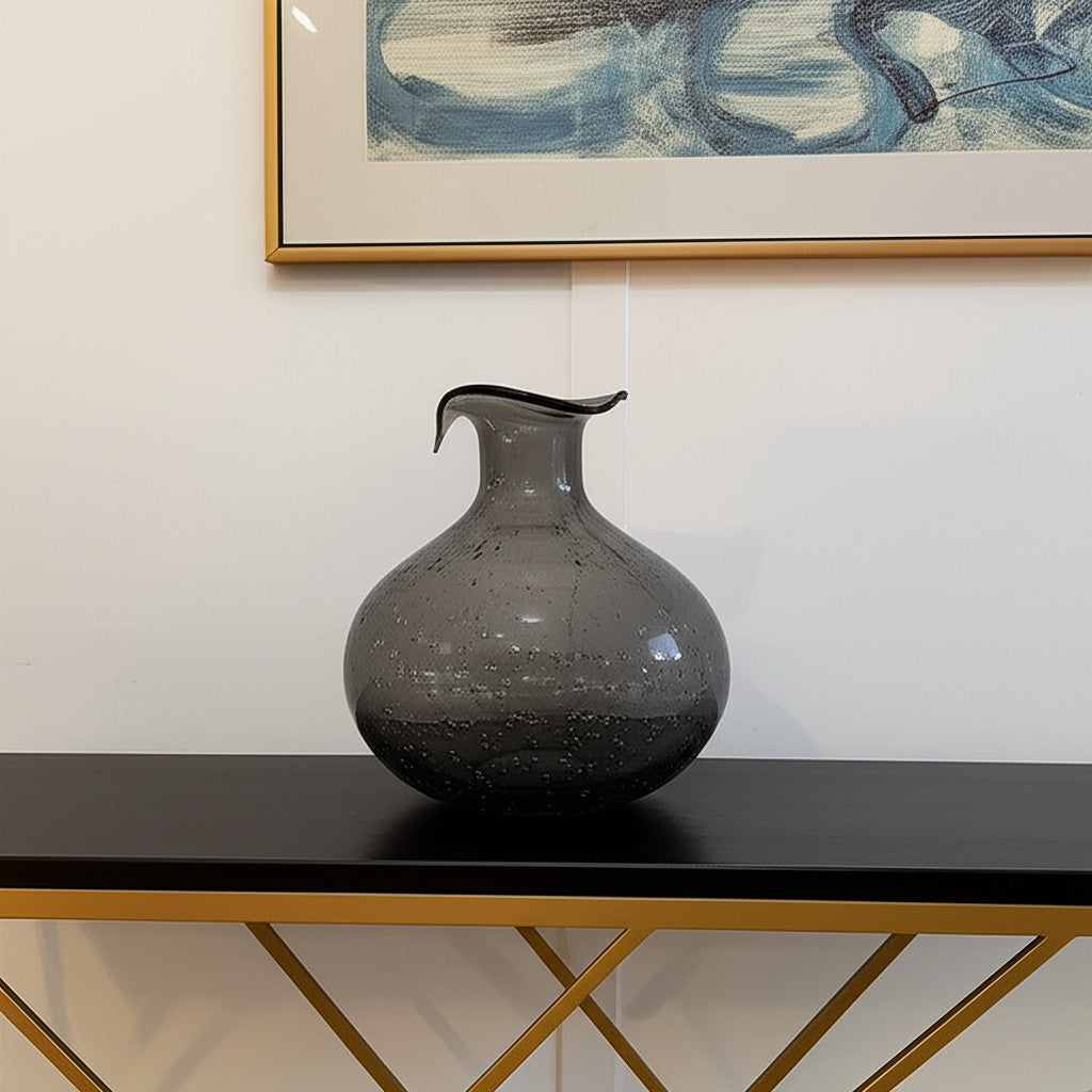 9 Light Gray Bubble Glass Round Table Vase